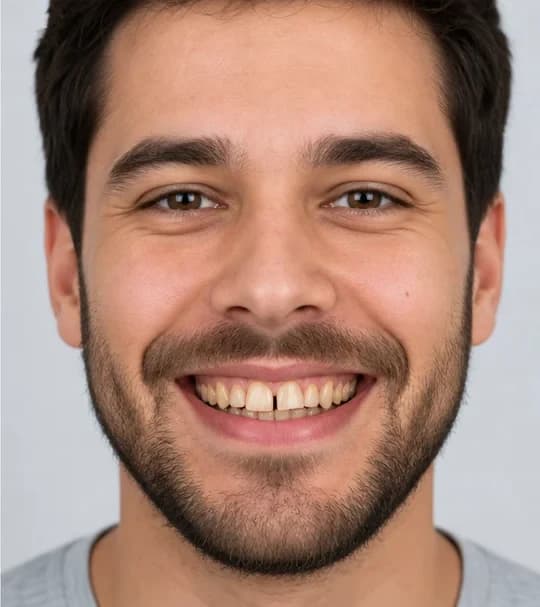 Simulare Digital Smile Design — corectare culoare și spațiere frontală — înainte